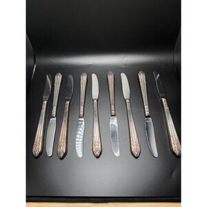 1847 Rogers Bros Stainless Butter Knives Set Ornate Grape Leaf Handle Set Of 8‎